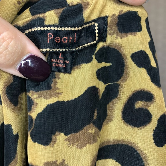 EUC Pearl leopard print jacket 3/4 sleeve Sz L - Picture 4 of 5